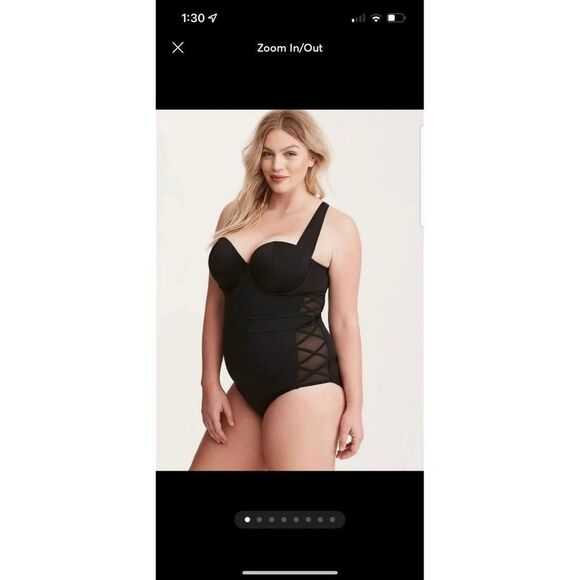 Torrid size 1 1x solid black mesh swim bathing suit one piece - Picture 1 of 9